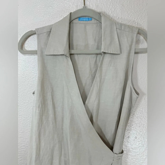 J. McLaughlin Linen Blend Natural Collared Sleeveless Wrap Dress Women’s Medium - Picture 2 of 14